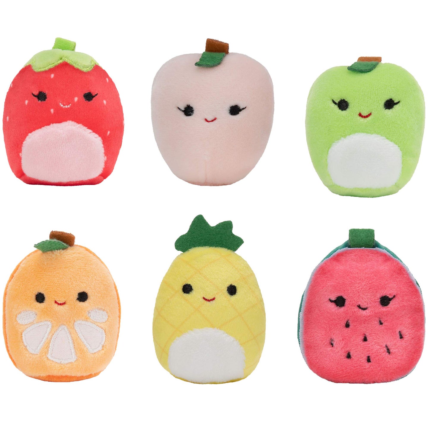 Squishville By Squishmallows Mini Plush Fruit Squad, Six 2' Soft Minimallow Plush, Irresistibly Colorful Fruits, Mini Peach, Pineapple, And Watermelon