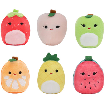Squishville By Squishmallows Mini Plush Fruit Squad, Six 2' Soft Minimallow Plush, Irresistibly Colorful Fruits, Mini Peach, Pineapple, And Watermelon