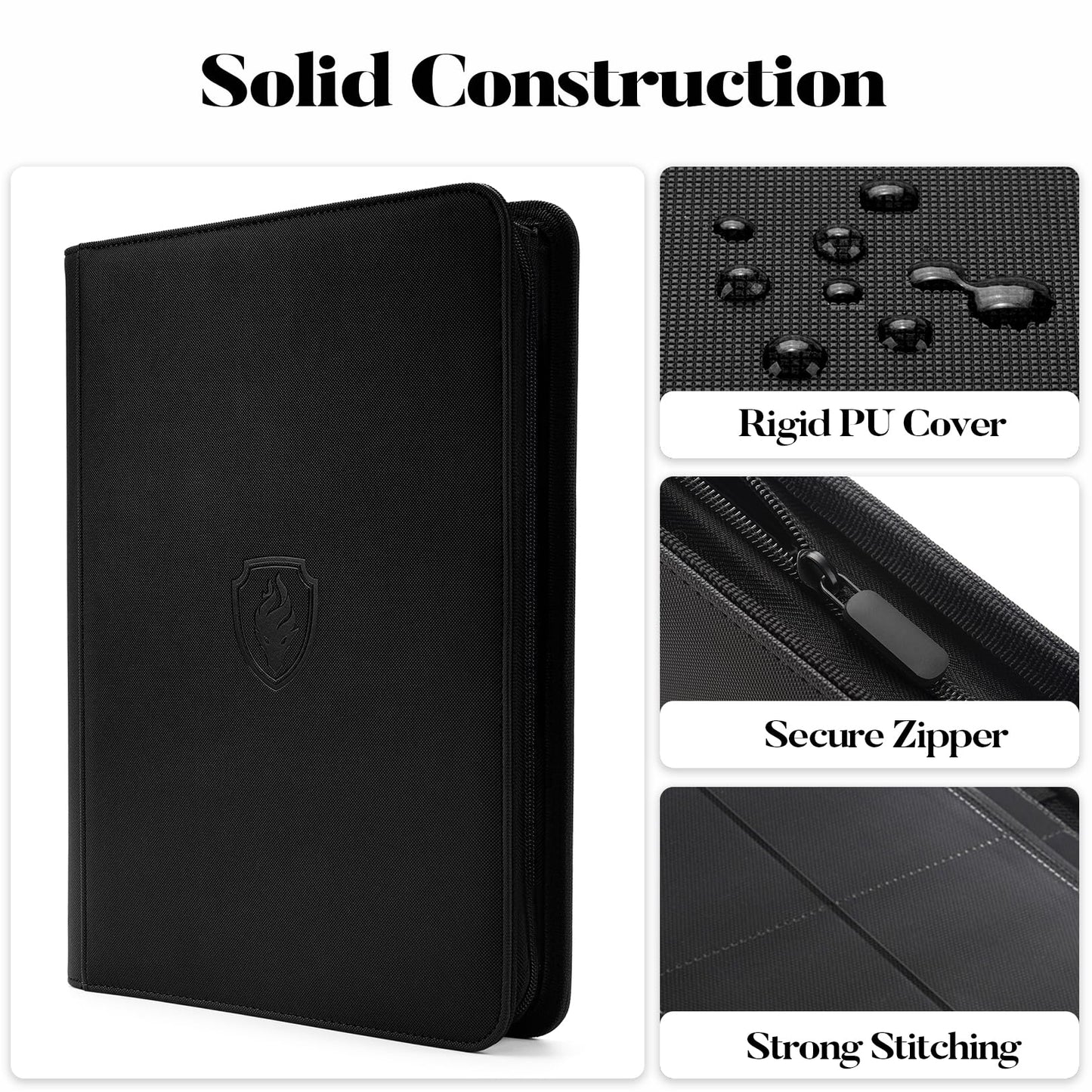 enhanced Zip Card Binder  Fabmaker 9 Pocket Trading Card Binder  PU Cover Zipper Card Collection Album  Sturdy 360 Side-Loading Card Folder Holder for MTG  TCG  Game Cards  Sports Cards  Black