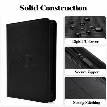 enhanced Zip Card Binder  Fabmaker 9 Pocket Trading Card Binder  PU Cover Zipper Card Collection Album  Sturdy 360 Side-Loading Card Folder Holder for MTG  TCG  Game Cards  Sports Cards  Black