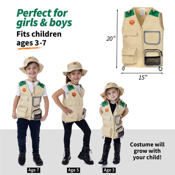 Born Toys Premium Outdoor Explorer Kit For Kids For Dress Up & Pretend Play Costumes For Boys & Girls 3-7 W/ Washable Kids Safari Vest Safari Hat And Binoculars- Outdoor Explorer Set & Scavenger Hunt