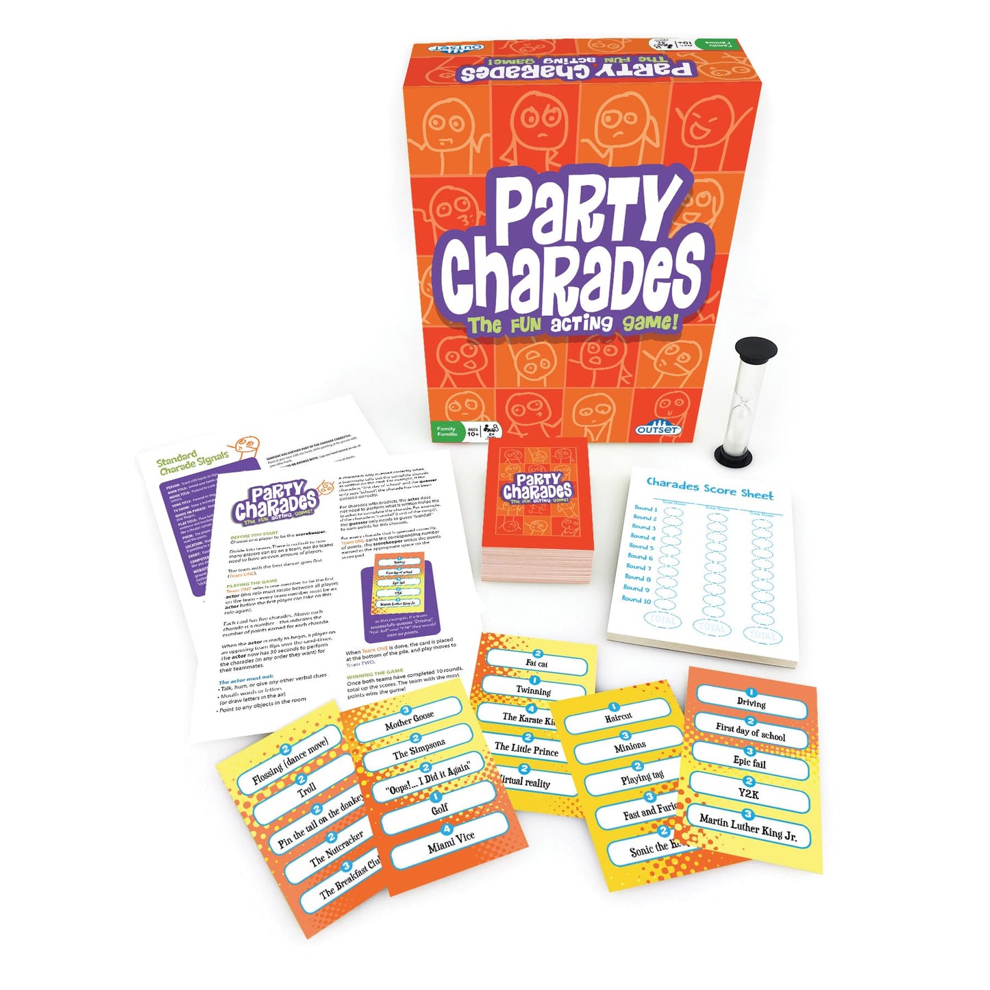 Outset Party Charades Game - 500 Cards, Timer Included, Family-Friendly Fun, Ages 10+, Orange, Model 11152