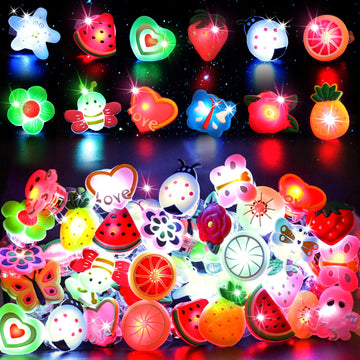 LovesTown 50PCS LED Light up Rings, Light up Toys for Kids Glow in the Dark Party Supplies Flashing for Christmas Birthday Party