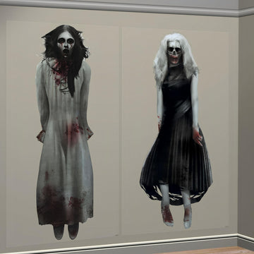 Haunting Ghost Girls Plastic Scene Setters Add-Ons - 65'' X 33.5'' (Pack Of 2) - Spooky Decorations For Eye-Catching Halloween C