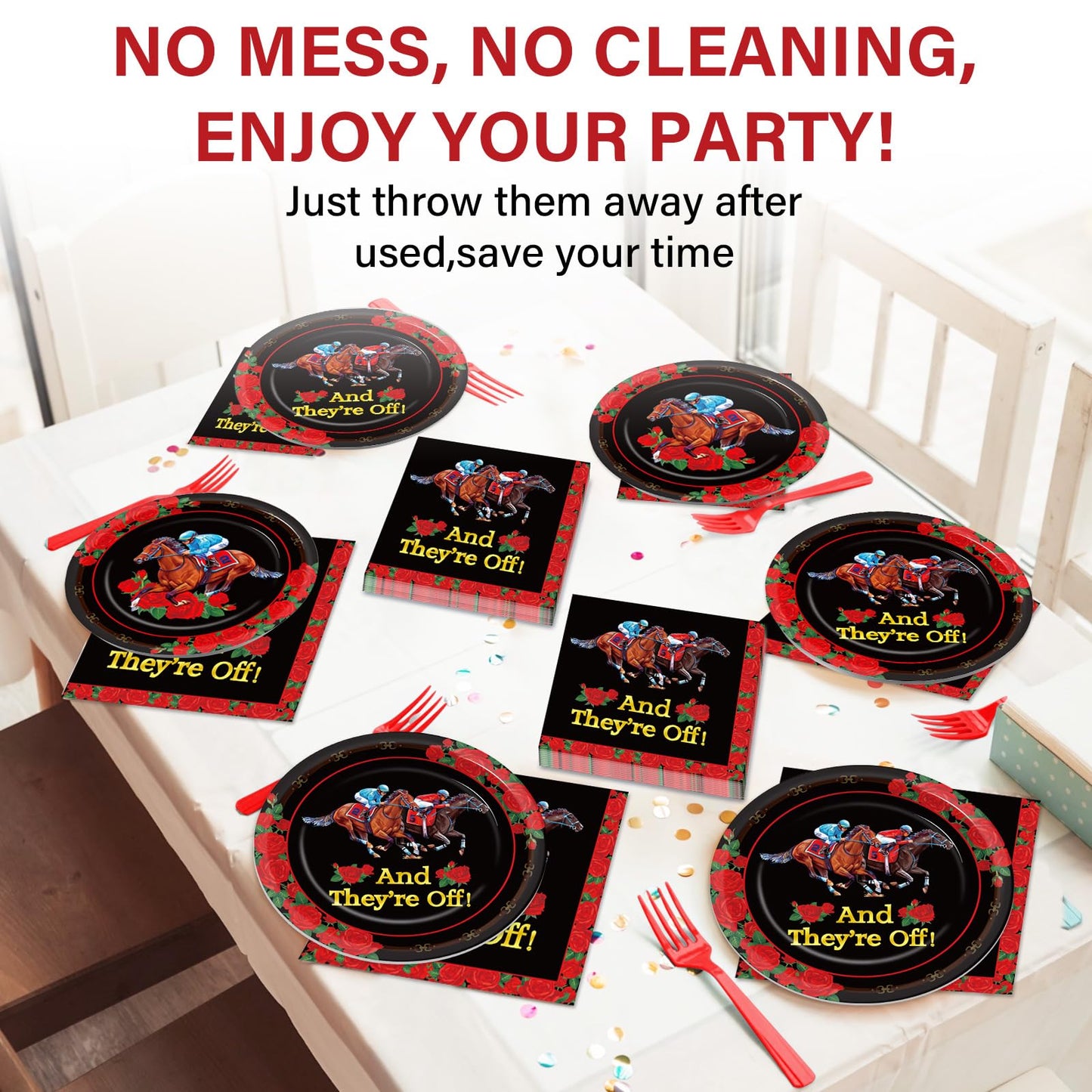 Qyeahkj 100Pcs Derby Day Plates And Napkins Party Supplies Horse Racing Tableware Set Kentucky Party Decorations Favor Racing Ho