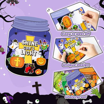 Cy2Side 12 Set Halloween Jesus Cross Stickers Scene For Kids, Make A Halloween Ghost Jar Sticker Scene With Pumpkin Witch, Make Your Own Jesus Light Stickers With Jar Scene, Diy Halloween Party Games