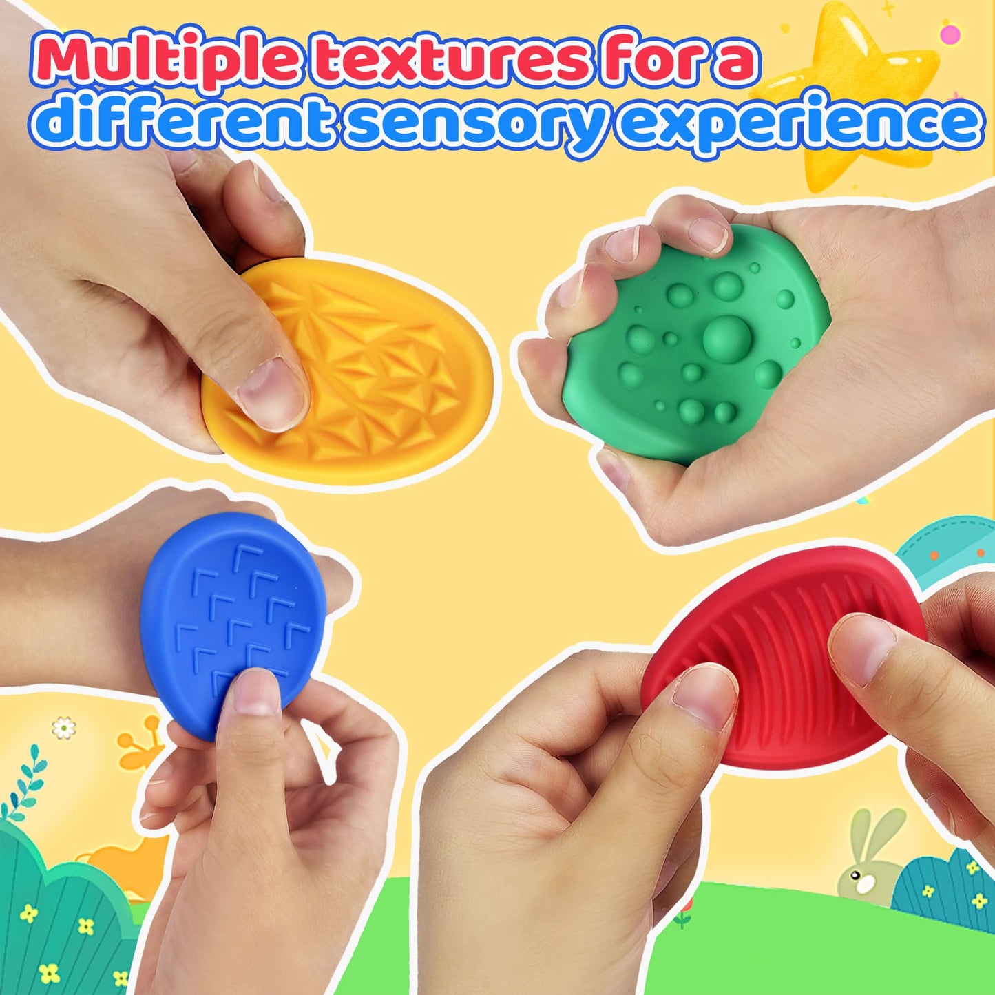 Fidget Sensory Toys For Kids Adults 6 Pc Easter Basket Stuffers Silicone Worry Stone For Autism Adhd Teens Silent Calm Down Toy