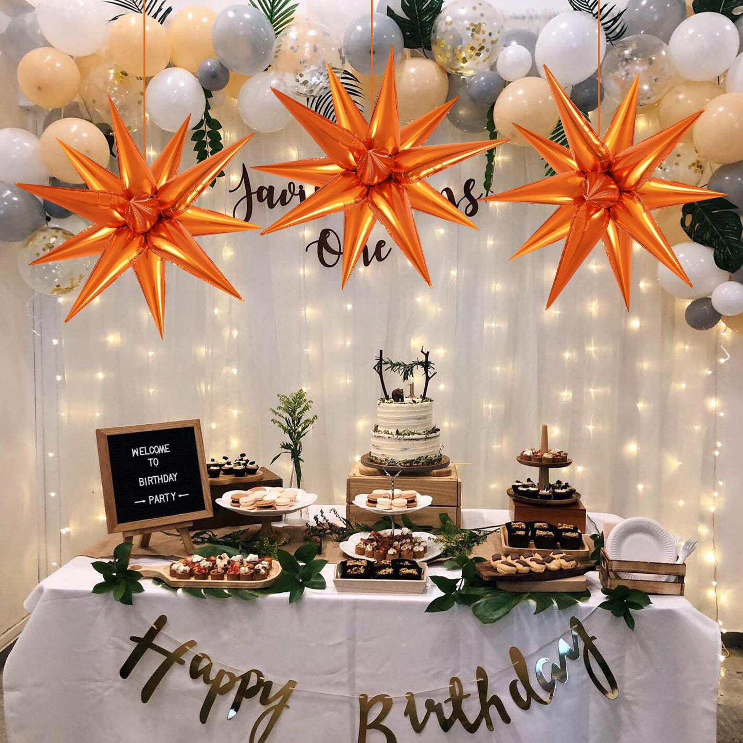 60 Pcs Orange Star Balloons Foil Starburst Balloons Explosion 12 Point Cone Balloons Large For Wedding Anniversary Backdrop Birt