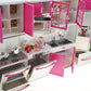 PowerTRC Doll Kitchen Play Set, Mini Modern Toy Pink Kitchen Pretend Furnitures Toy Set Accessories Set with Realistic Light & S