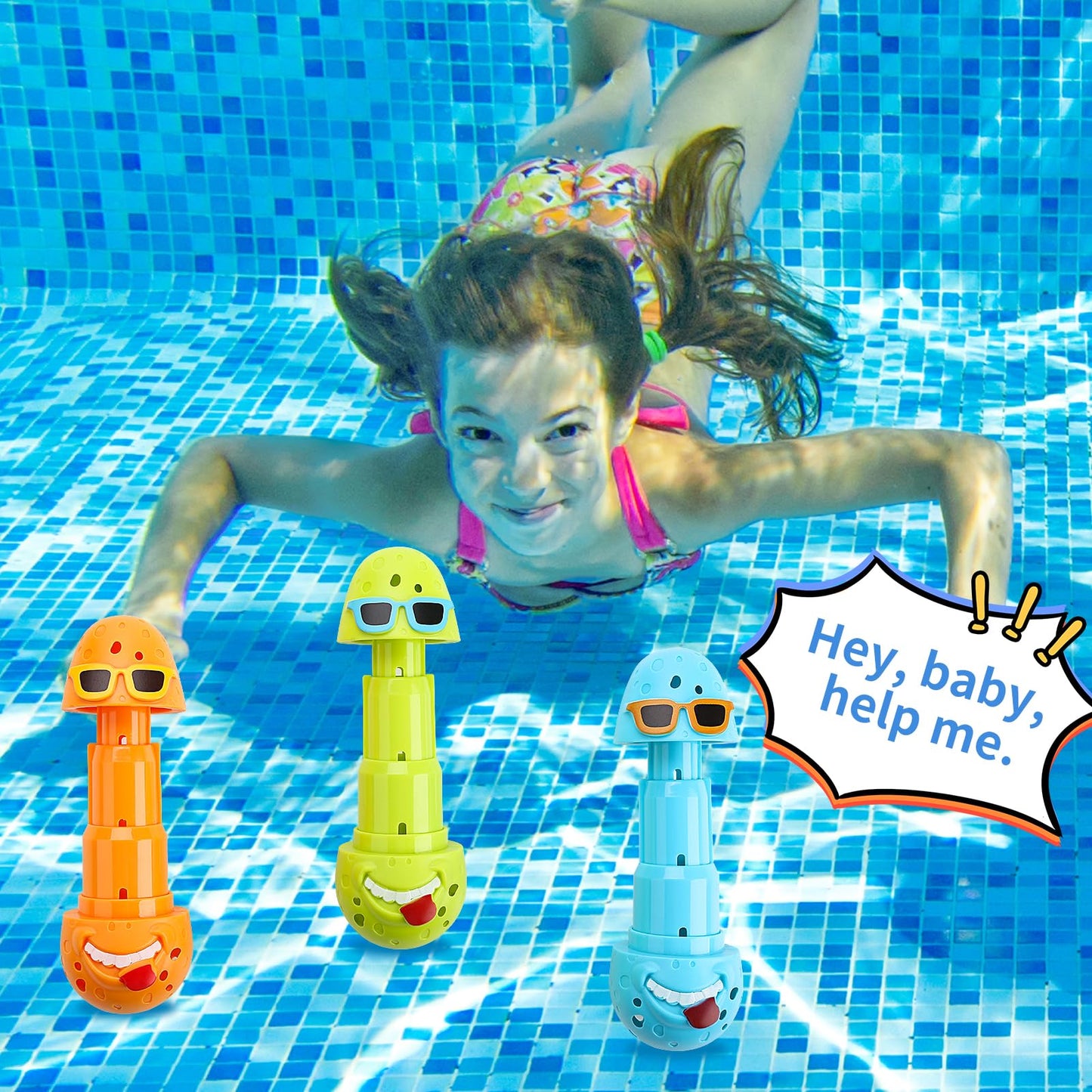 Ddzoou Set Of 3 Pool Diving Toys For Kids, Fun Clown Eggs Diving Stick Pool Toys For Kids, Perfect For Boys And Girls Pool Parti