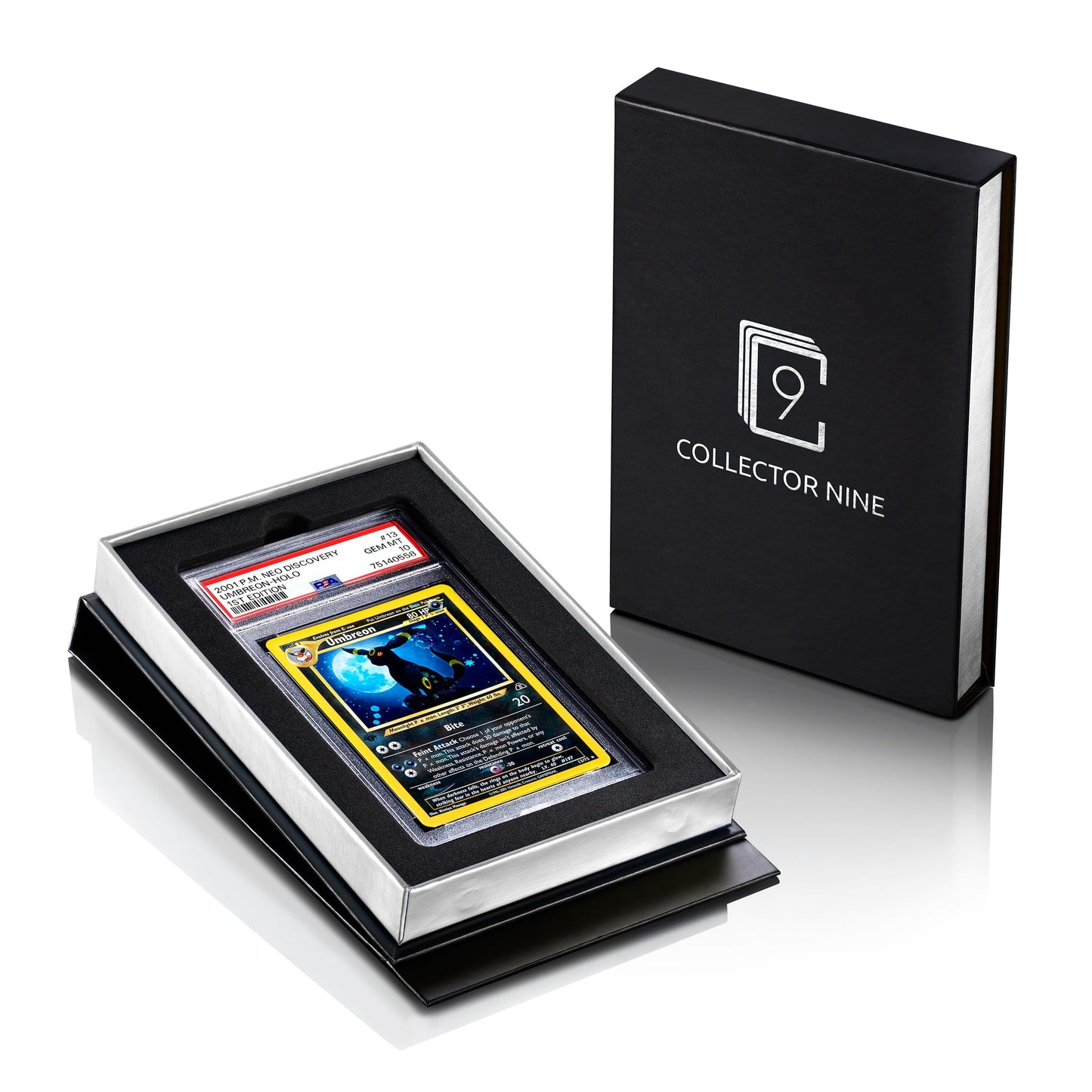 Collector Nine PSA/CGC Display Gift Case Magnetic Flip | Graded Card Storage Slab Shipping Box Holder (Silver, PSA/CGC 3-Pack)
