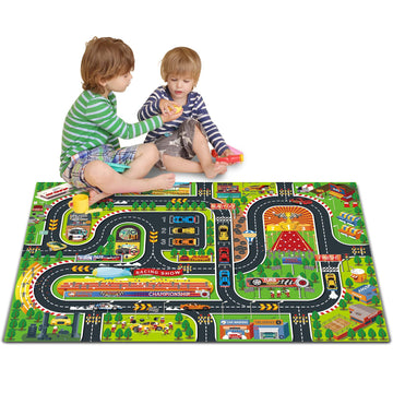 Oriate Kids Toy Dream Mat Racetrack Activity Playmat, Ideal Fun Carpet Racing Map For Bedroom Playroom, 47' X 31' Pretend Play Rug Safely Have Fun, Great For Playing With Car Toys 552-R