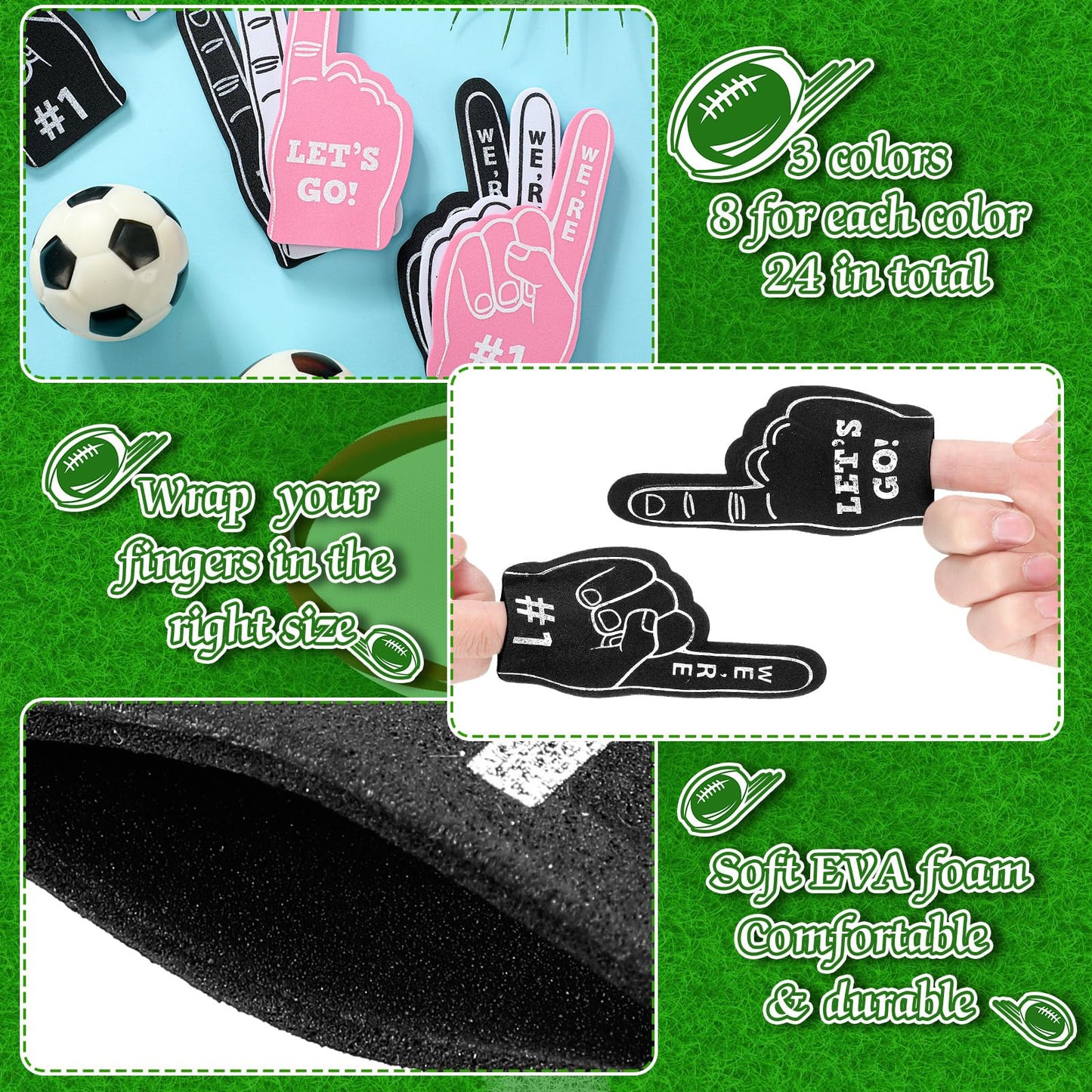 Sinmoe 24 Pcs Sports Fan Foam Finger Mini Foam Fingers Foam Hand Foam Finger 1 For Sports Themed Birthday Party Supplies Sport E