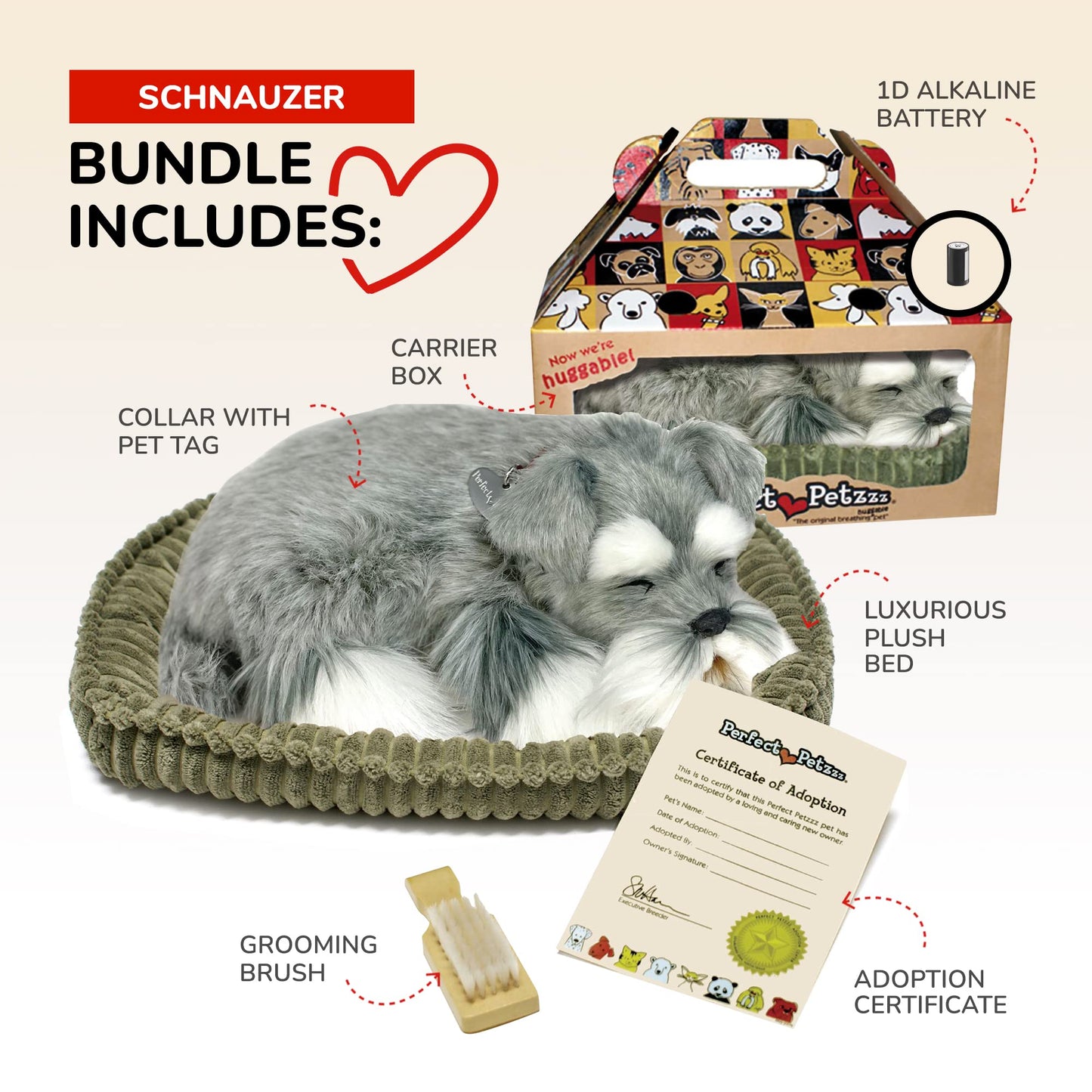 Precious Petzzz Schnauzer Stuffed Interactive Toy - Realistic Plush Dog in Brown, Model 5519720, 100% Handcrafted Synthetic Fur