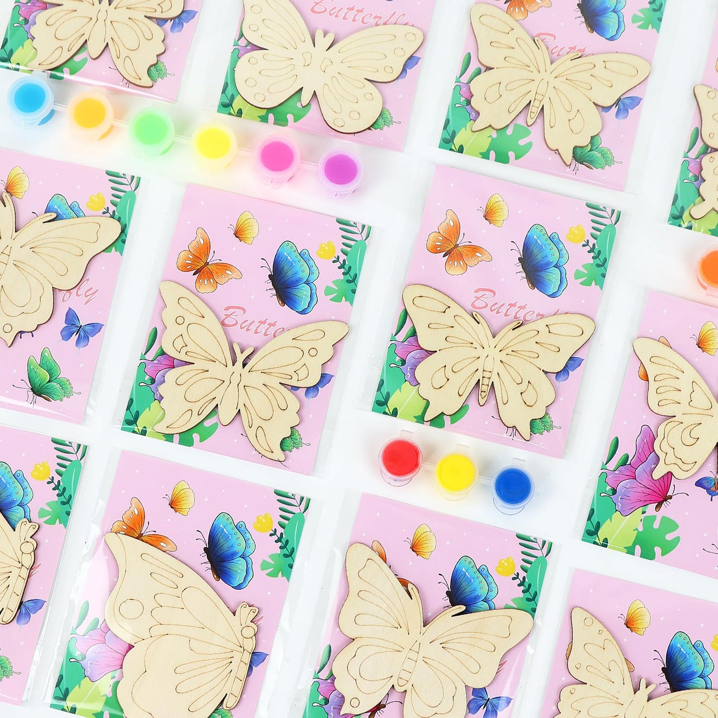 LARDUX Butterfly Party Favors, 24PCS DIY Wooden Arts & Crafts Painting Kit for Kid, Glow in The Dark Party Favors Family Crafts