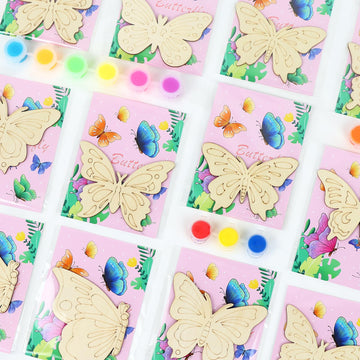 LARDUX Butterfly Party Favors, 24PCS DIY Wooden Arts & Crafts Painting Kit for Kid, Glow in The Dark Party Favors Family Crafts