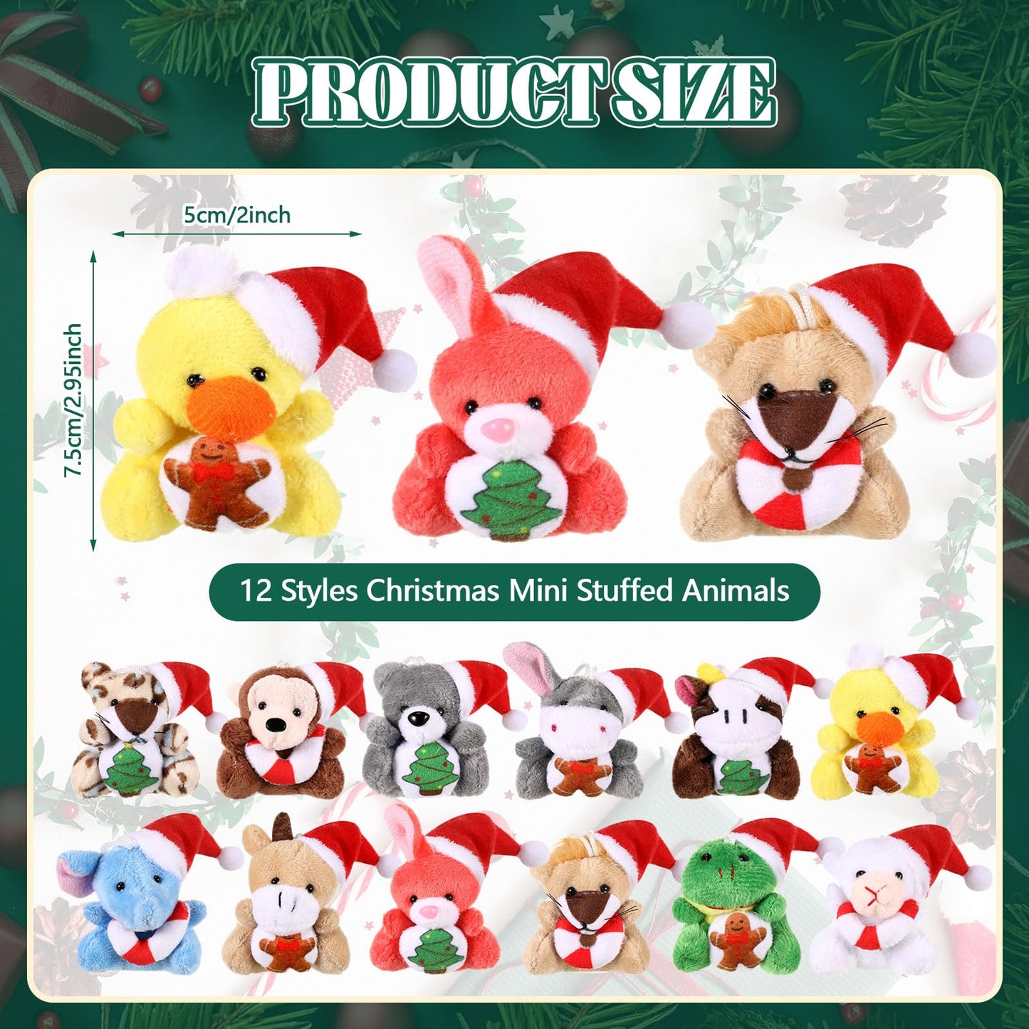 Blueweenly 24 Pcs Mini Christmas Stuffed Animal Bulk Christmas Plush Keychain Decorations Xmas Small Plush Animal Toys With Sant