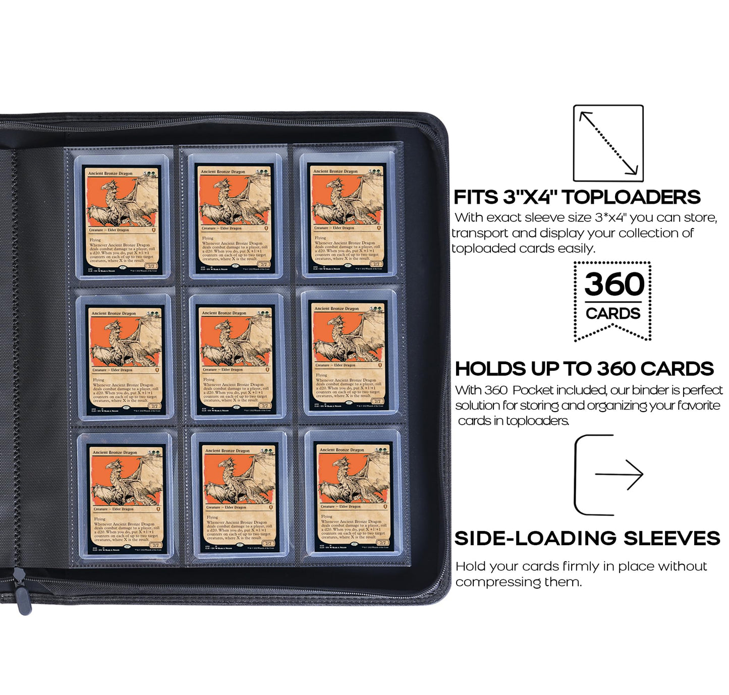Toploader Binder  Holds 360 Top Loaders - 9-Pocket Top Loader Binder for 3 x 4 Rigid Card Holders for Trading Cards or Sports Cards  Model B - Classic Orange