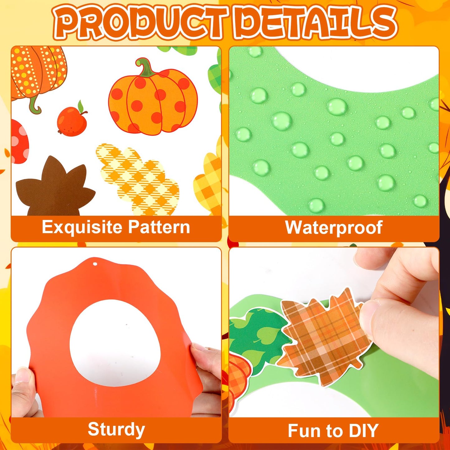 36 Sets Fall Maple Leaves Pumpkin Wreath Craft Kits Autumn Checkered Polka Dot DIY Wreath Hanging Ornaments Thanksgiving Paper A