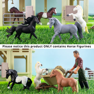 Toymany 12Pcs 2-3' Tiny Horse Figurines Toy Set, Plastic Pony Small Foal Figures, Easter Eggs Birthday Gift Cupcake Horse Cake Topper For Kids Toddlers