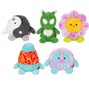 Bumbumz 4.5-Inch Retrobumz Plush 5-Pack - Yin Yang Josh, Peace Symbol Megs, Flower Jess, Lava Lamp Sara, Alien Matt Collectible