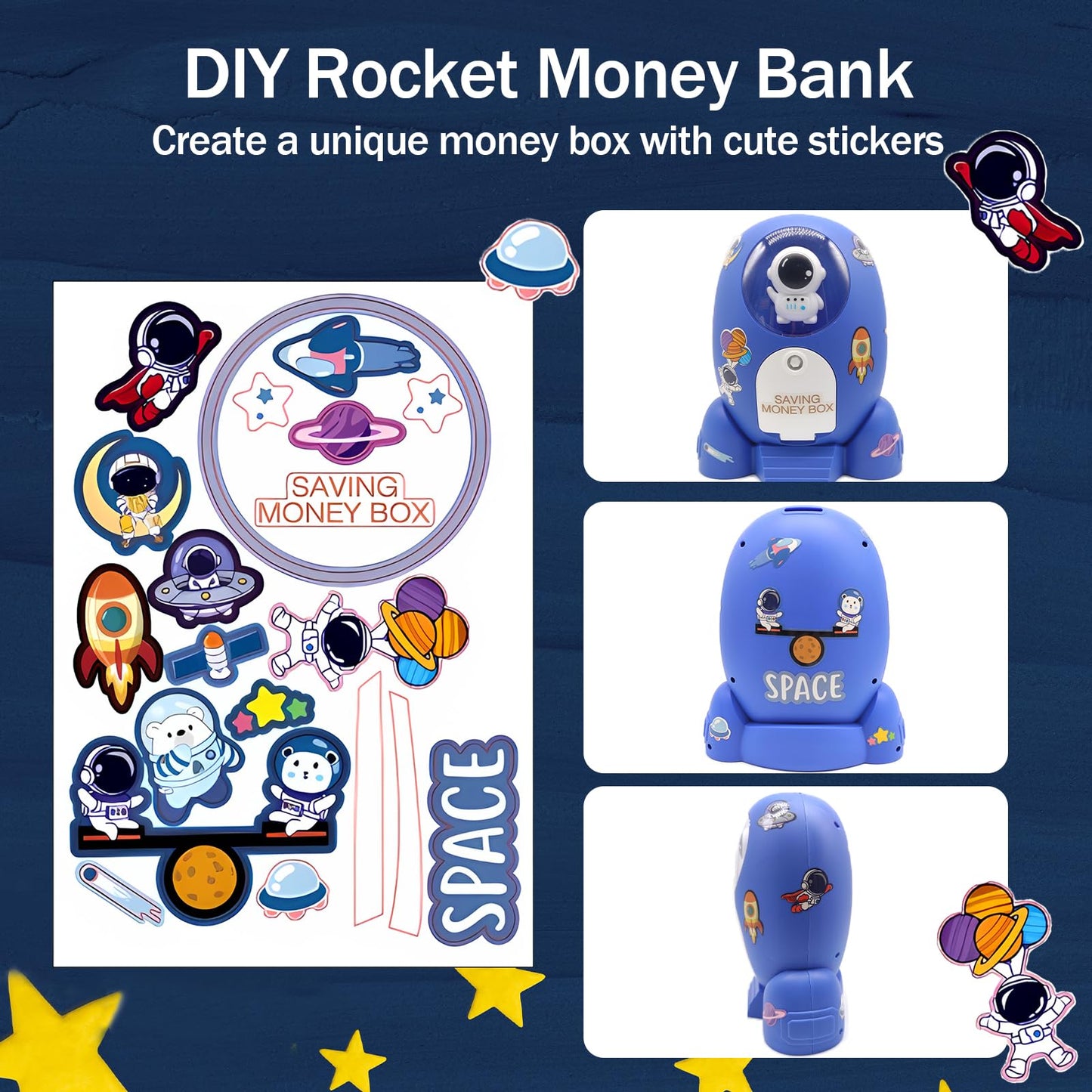 Rocket Ship Piggy Bank For Boys Money Safe Astronaut Piggy Banks For Kids Cash Coin Can Atm Bank Coin Money Bank For Kids With K