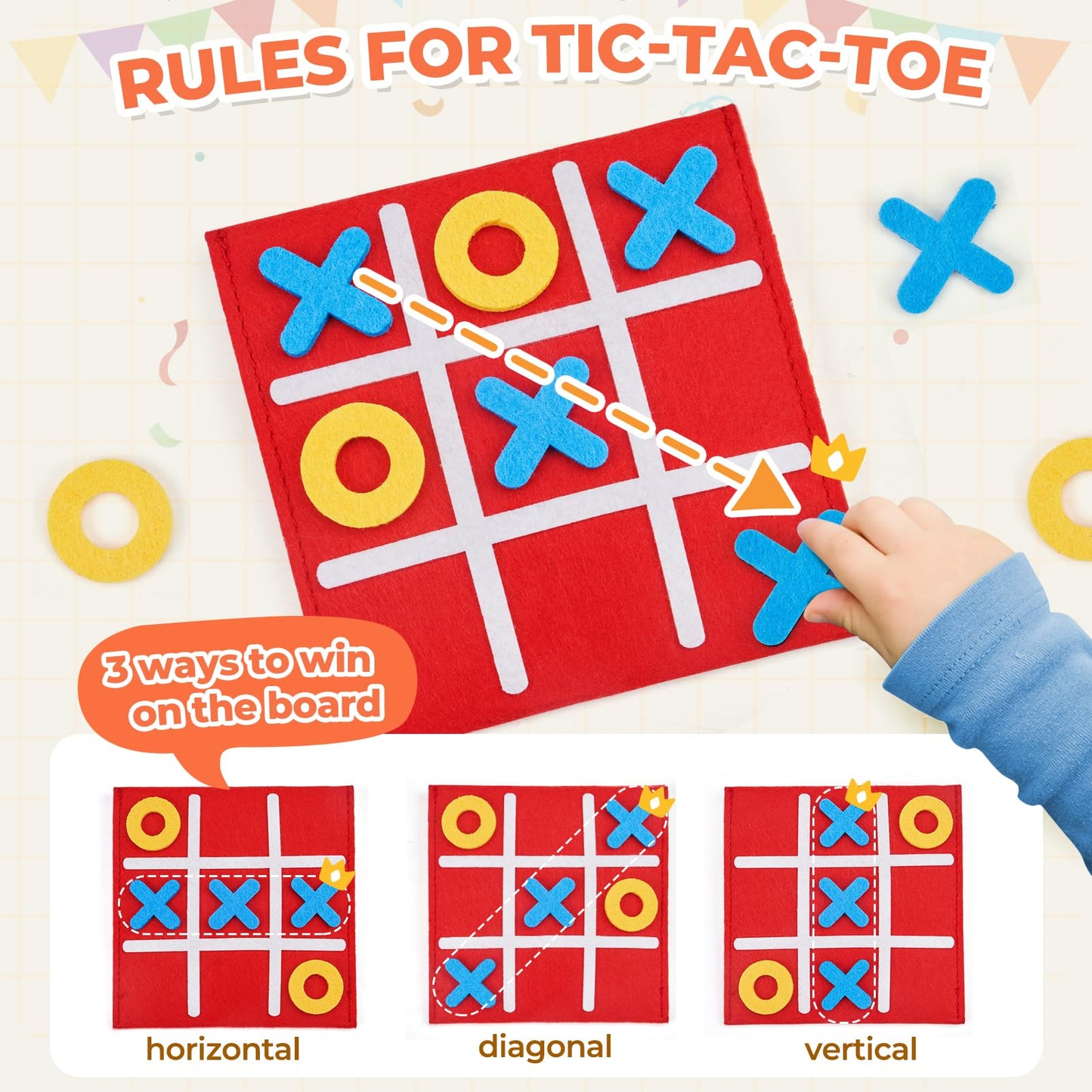 JoyCat Tic Tac Toe Strategic Board Game for Kids and Family,Birthday Party Favors,Classic Educational Toys for Goodie Bag Stuffe