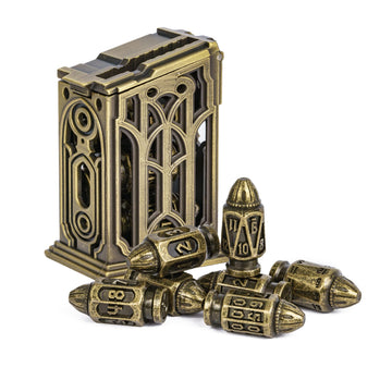Udixi Metal Dnd Bullet Dice Set, 7-Die Solid Polyhedral Metal Dice Set D&D With Magazine Container For Role Playing Game Or Othe