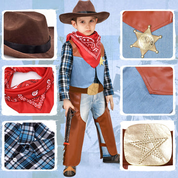 Toylink Kids Cowboy Costume For Boys Halloween Dress Up Leather Western Outfit With Accessories For Role Play Party