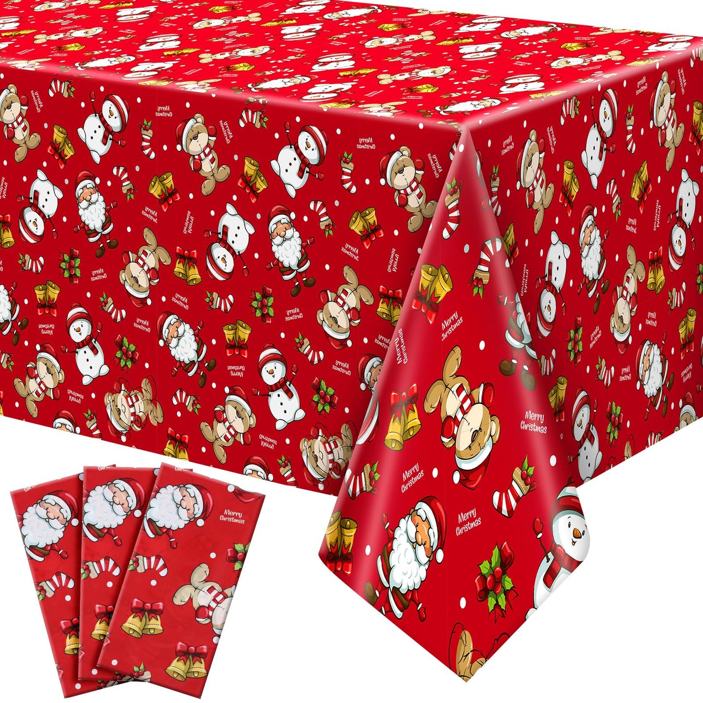 Newwiee 3 Pack Christmas Tablecloths 108 x 54 Inch Disposable Plastic Rectangle Table Cover Holiday Waterproof Tablecloth for Ch