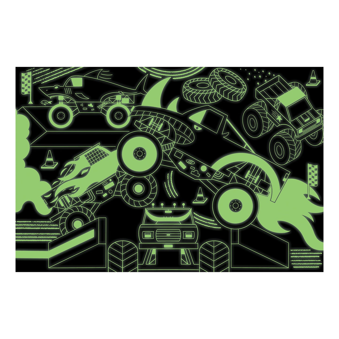 Mudpuppy Monster Trucks - 100 Piece Glow In The Dark Puzzle With Colorful Scene Of Cars And Trucks And Hidden Puzzle Details In