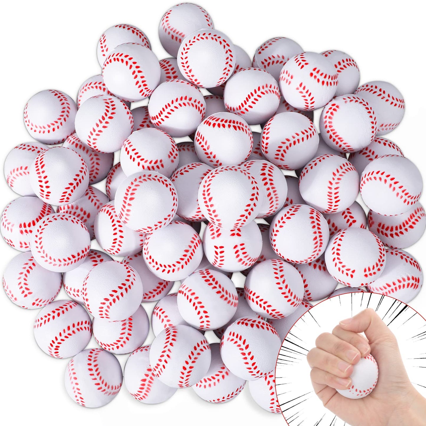 Lewtemi 72 Pieces Baseball Stress Balls 1.6 Inch Mini Foam Baseballs Bulk Party Favors Small Baseball Toys for Teens and Adults 