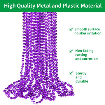 ZZYFGH 33'' 7mm Metallic Purple Bead Necklace Bulk, Mardi Gras Round Beaded Necklaces for Party Favors Costume Necklace (12 Pcs)