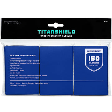 Titanshield Titanshield (150 Sleeves, Blue) Compatible With Standard Sized Board Games, Mtg Magic The Gathering, Pokemon, Lorcana, And Trading Card Sleeves Deck Protector 2.5' X 3.5' 66X91Mm