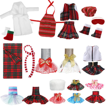 Jerify 24 Pcs Christmas Elf Doll Accessories Set Include Skirts White Bathrobe Plaid Sleeping Bag Fluffy Vest Scarf Stockings Eye Mask Glasses Kitchen Apron And Hat For Christmas Elf Doll Outfit