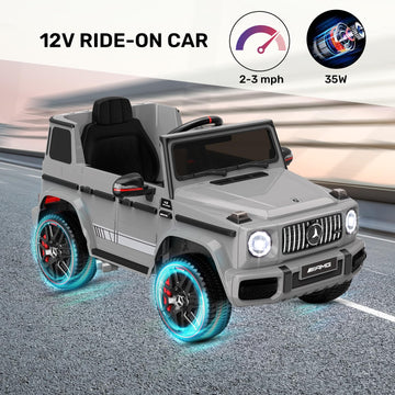 Anpabo Licensed Mercedes-Benz G63 Car For Kids, 12V Ride On Car W/Parent Remote Control, Low Battery Voice Prompt, Led Headlight, Music Player & Horn, Soft Start, Kids Electric Vehicle, Grey