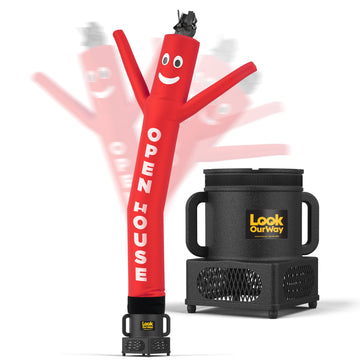 LookOurWay Air Dancers Wacky Waving Inflatable Tube Man Set - 7ft Tall Advertising Air Dancer Waving Man Inflatable Tube Guy with Sky Dancer Blower- Open House Red