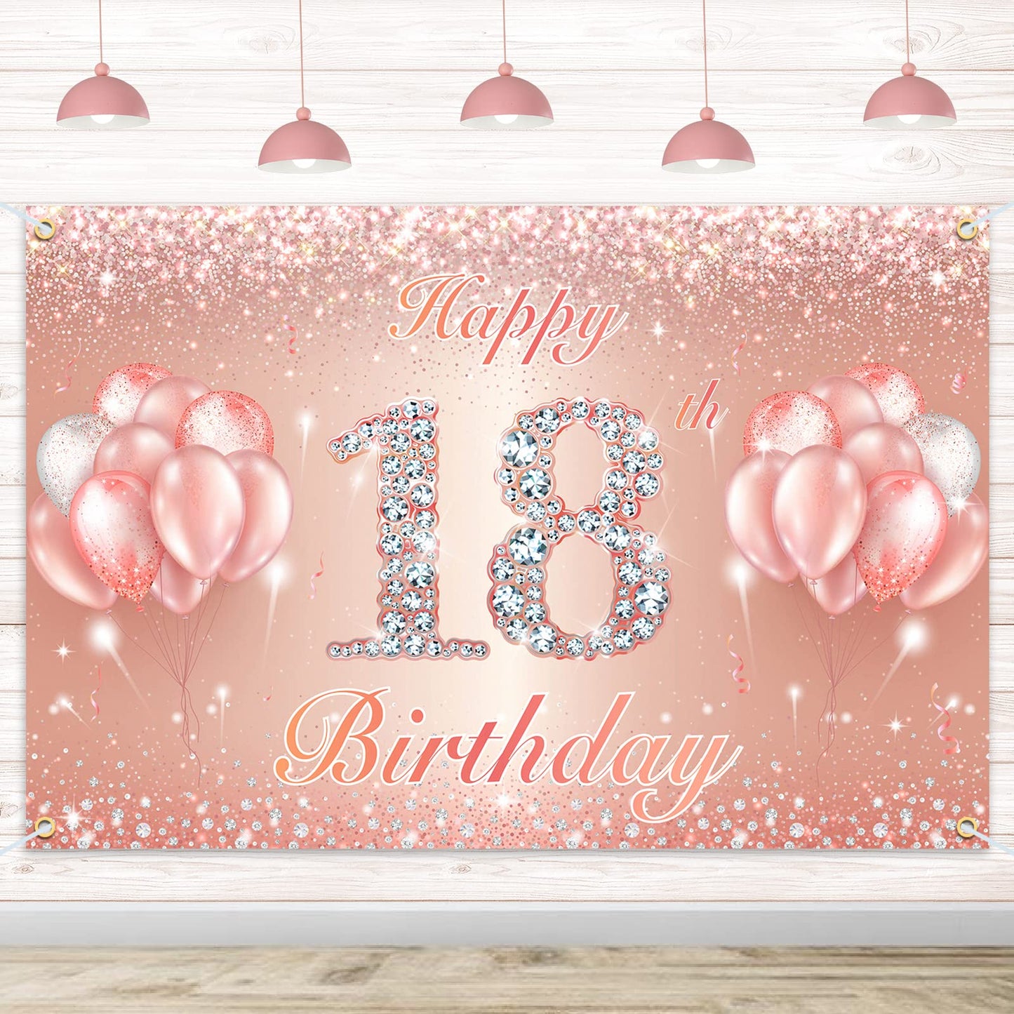 Happy 18Th Birthday Banner Backdrop - 18 Birthday Party Decorations Supplies For Girls Or Boys - Rose Gold 4 X 14Ft