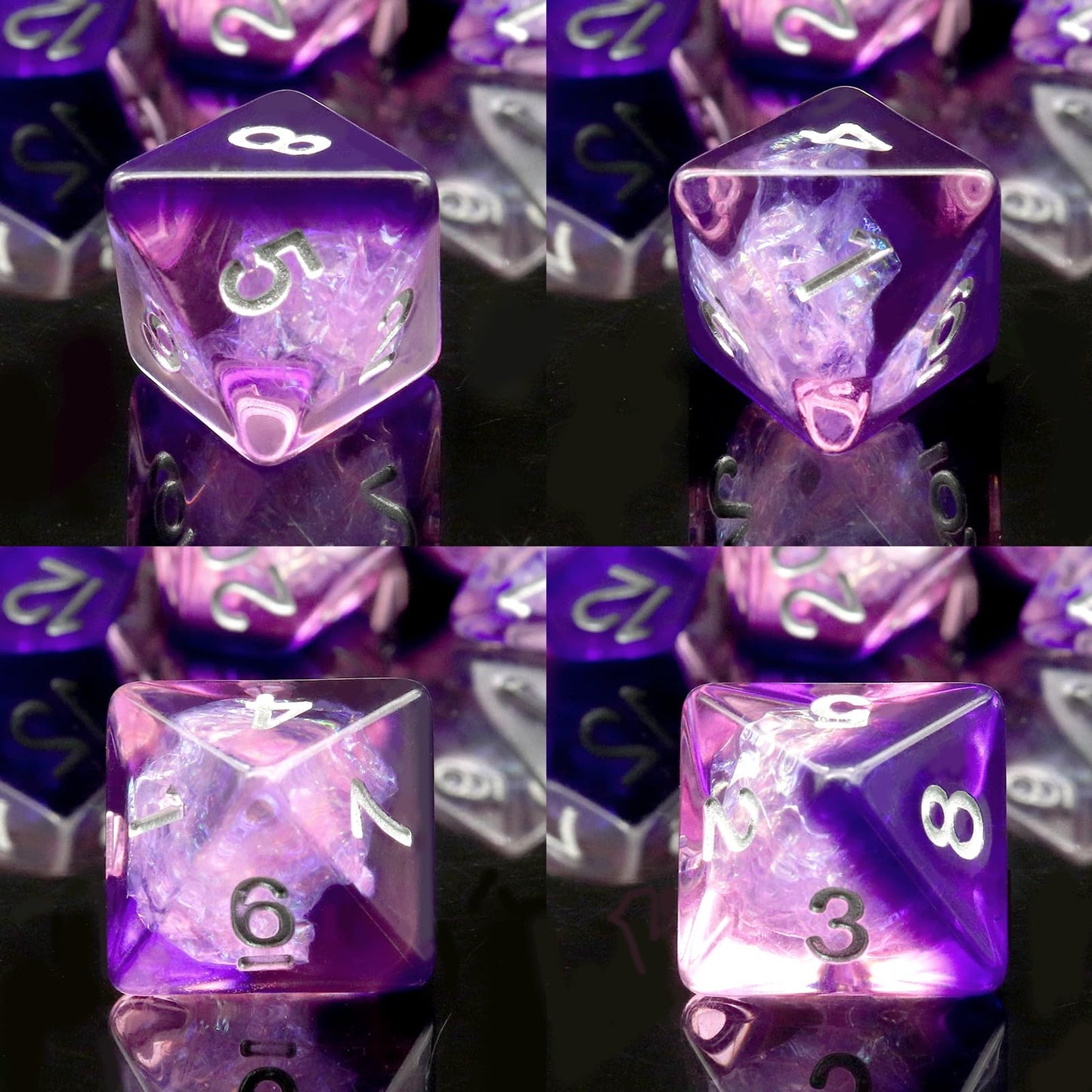 Haxtec DND Dice Set Purple Resin Polyhedral Dice with Iridecent Mylar Inclusions for D&D Dungeons and Dragons TTRPG Gifts