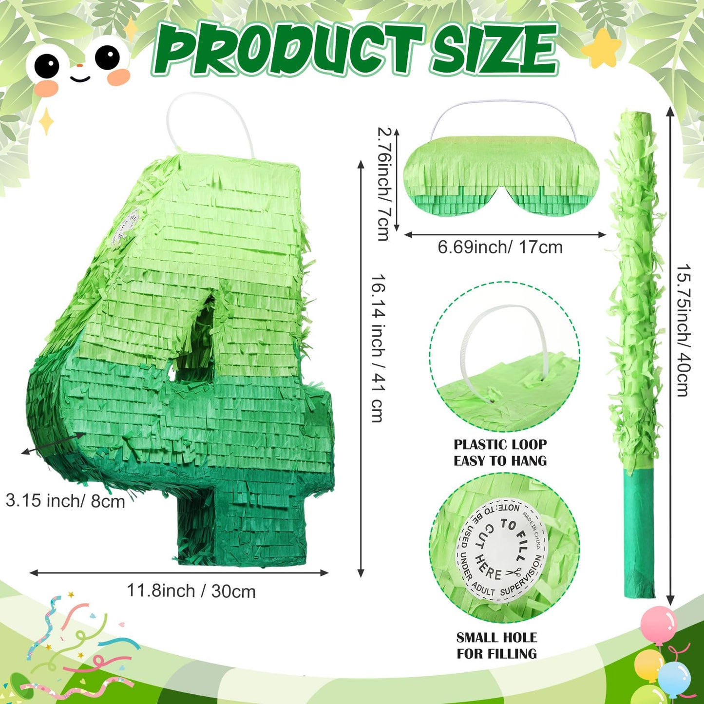 WinnerWhy Number Piata Decorations 16 Inch Gradient Green Number Piata with Blindfold Stick and Confetti for Birthday Baby Showe