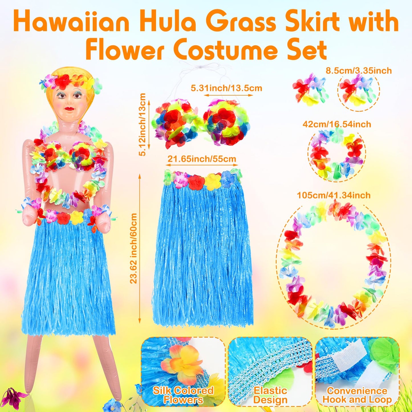 Liliful 2 Pcs Hawaiian Inflatable Blow Up Doll Set 59'' No Moving Part Judy Doll Summer Inflatable Palm Tree Pool Raft Hula Skir