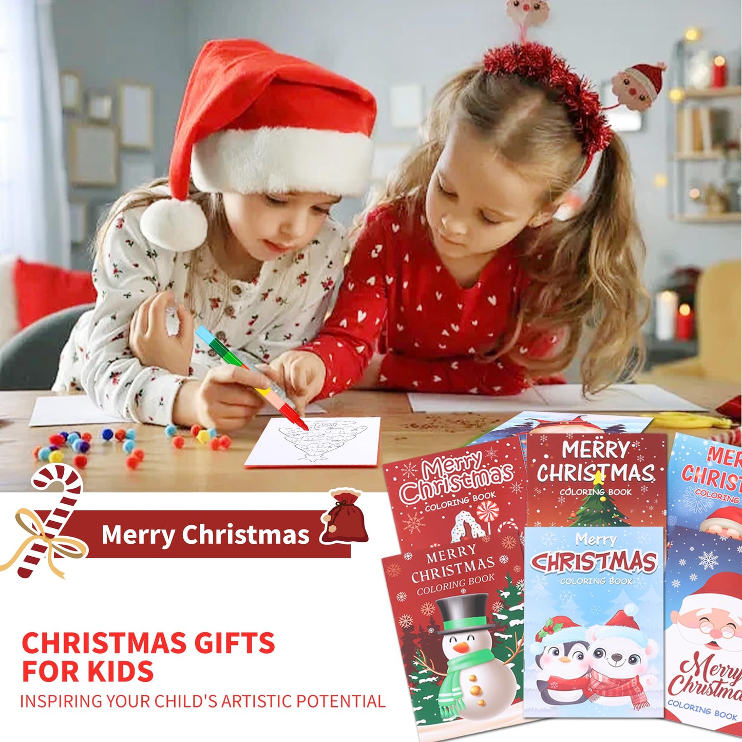 48Pcs Christmas Coloring Book for Kids with Crayons, Christmas Activity Books Mini Coloring Book Bulk DIY Art Drawing Book Set X