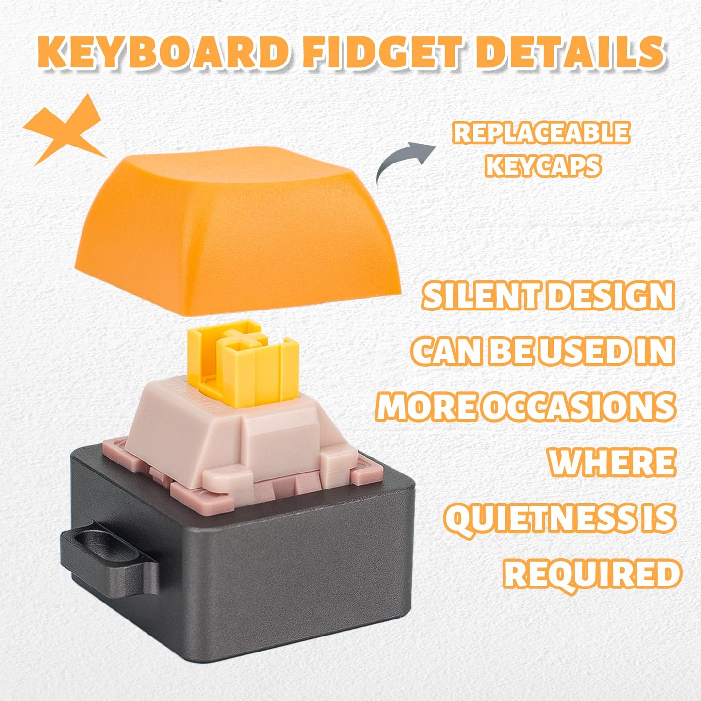 Byhoo 2 PCS Aluminum Alloy Keyboard Fidget, Lightweight Keyboard Clicker Fidget, Silent Mechanical Keycap Fidget Toy for Library