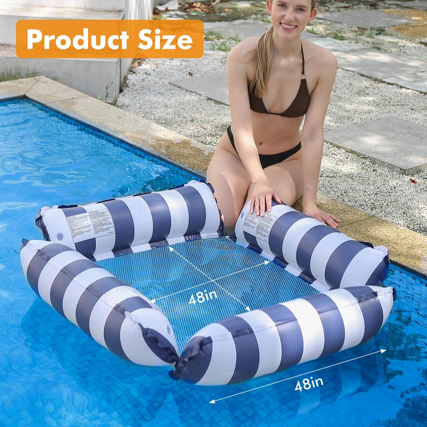 Inflatable Pool Float Chair Lounge For Adults And Kids Floating,Stripe Pattern Float Hammock For Pool Party Summer Water Fun (Da
