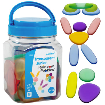 Edxeducation-13228 Junior Rainbow Pebbles - Clear Colors - Mini Jar - Ages 18M+ - Sorting And Stacking Stones - Early Math Manip