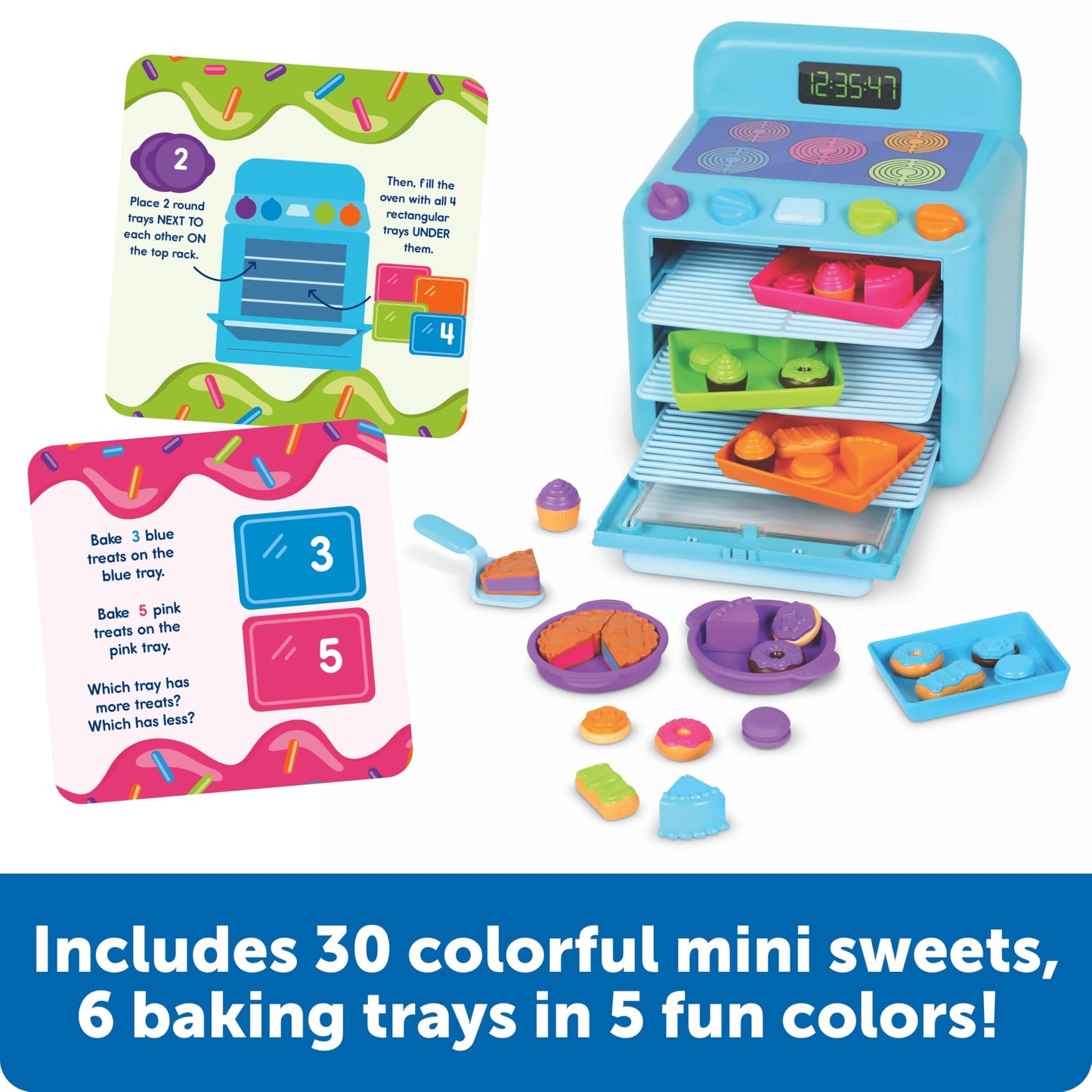 Learning Resources Mini Oven - Sorting Sweets Pretend Play Food, Ages 3+, Plastic, Model LER6821, Colors: Blue, Green, Purple, Pink