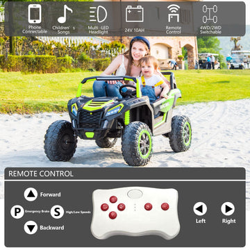 Luibas 24V 10Ah 2-Seater Ride On Car For Big Kids, Ride On Toy With Remote Control, 4Wd Battery Powered Electric Vehicle For Kid