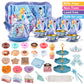 Golray Tea Party Set for Little Girls Frozen Toys Inspired Elsa Princess Gift, 49Pcs Kid Tin Tea Set & Luxury Food Playset & Car