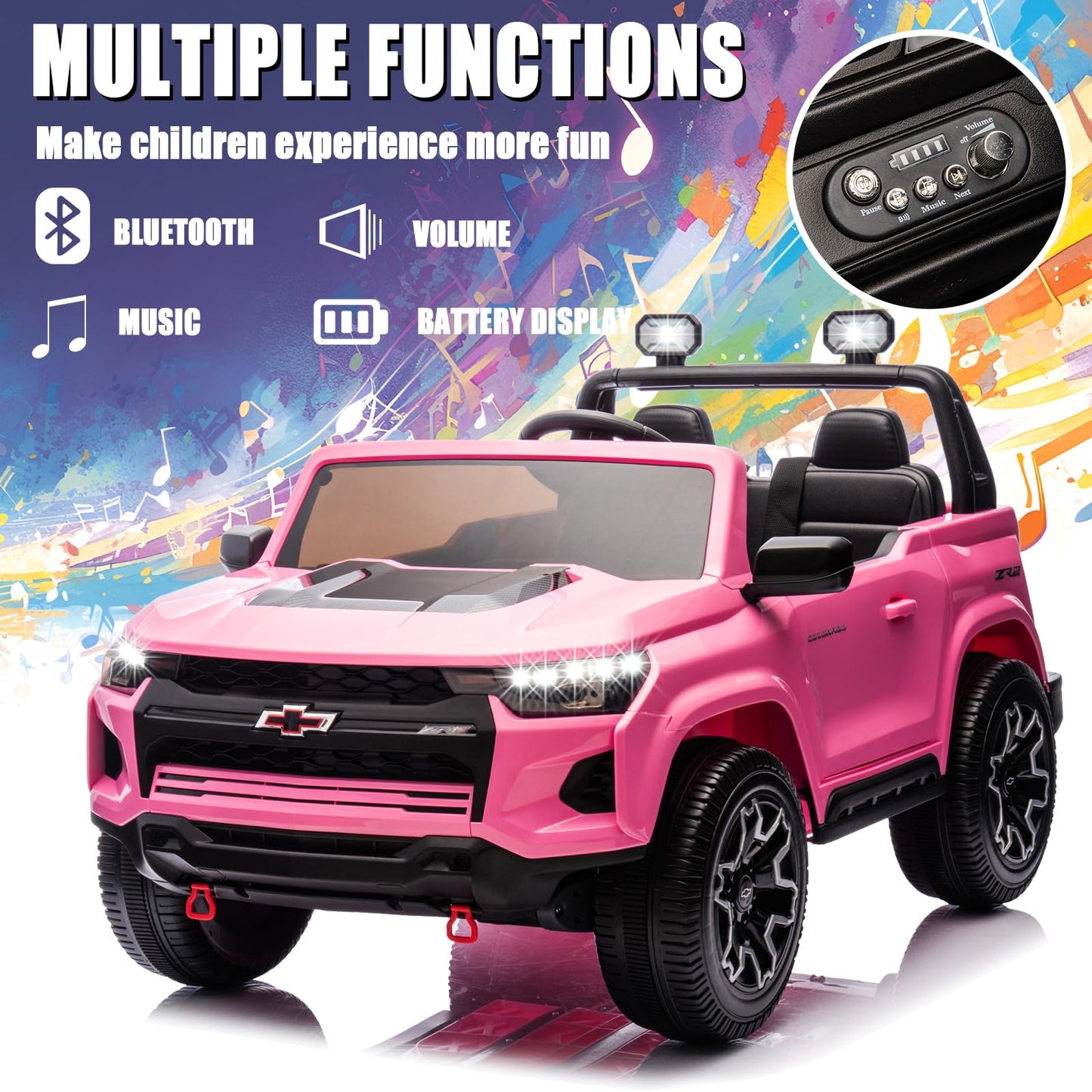 Nitoess 24V 2 Seater 4WD Ride On Toy Car,Ride on Truck with Remote Control, Electric Toy Ride On Vehicle for 3+ Years Kids(Pink)