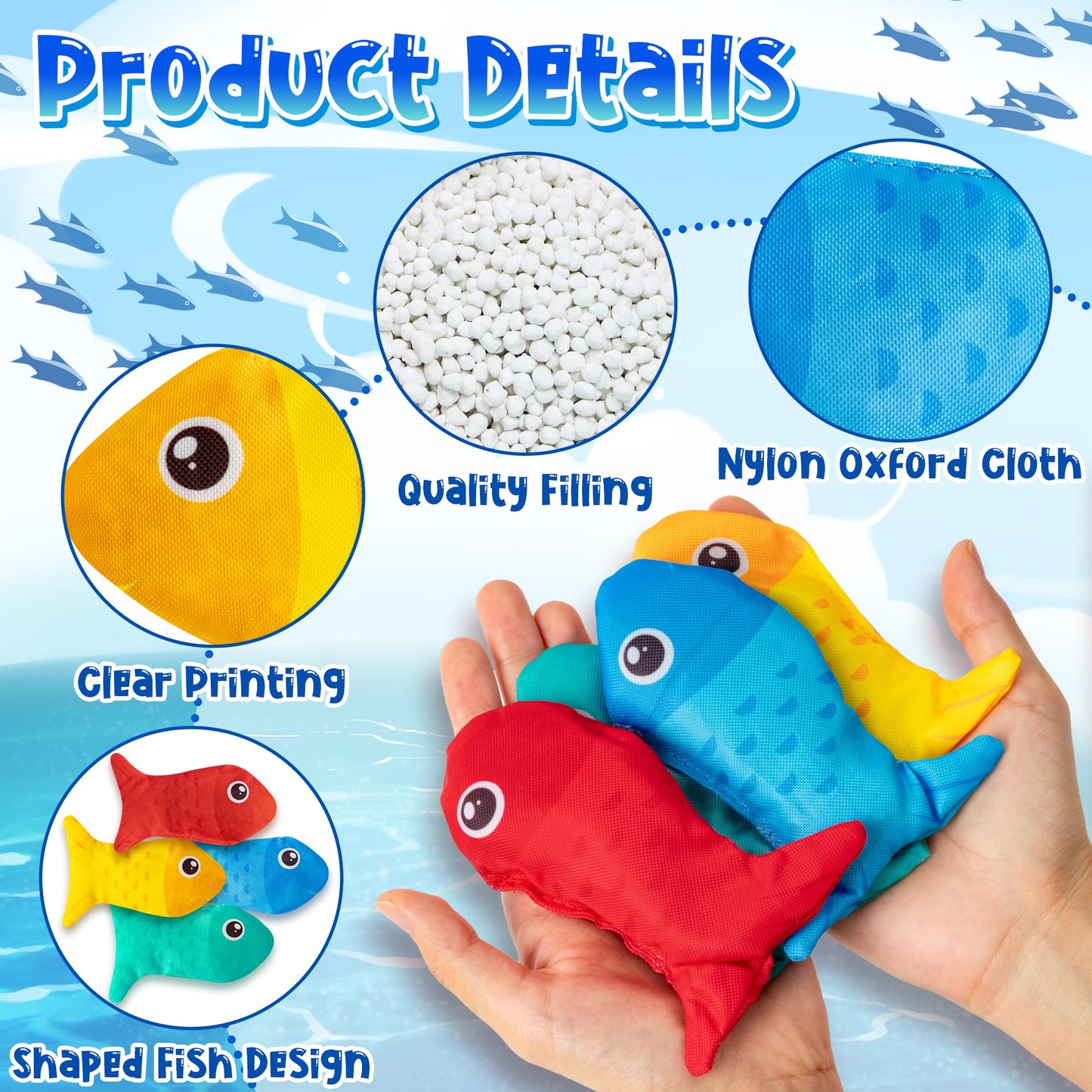 EYxsaxenk Fish Bean Bags - 12Pcs Nylon Tossing Game for Kids, Indoor/Outdoor Use, Fun Family Party Supplies